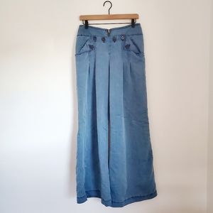 Elevenses Anthropology Sailor Wide Leg Flare Chambray Trouser Pant